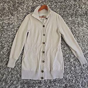 Old Navy Cardigan Beige Marled Long Sleeve Rib Knit Trim Casual Long Duster Sz L